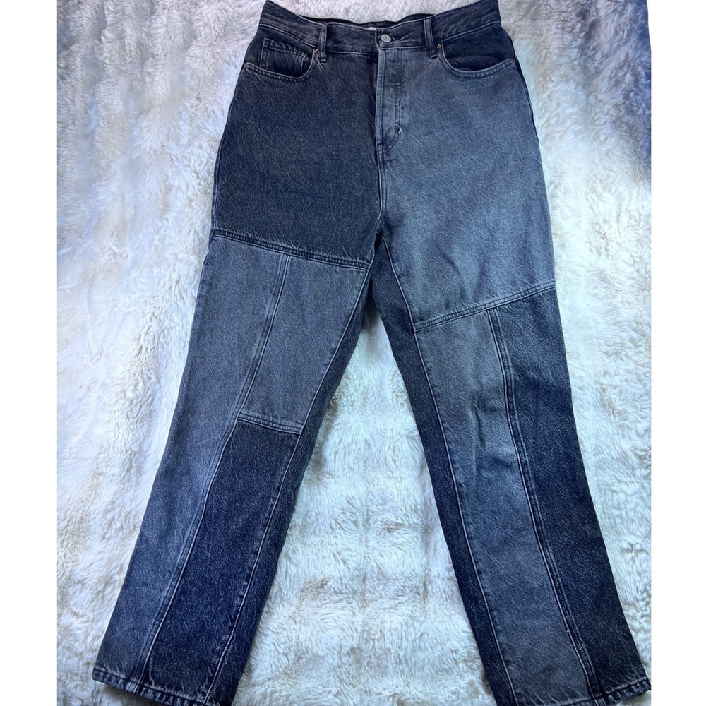 PacSun Patchwork High Waisted Straight Leg Jeans Multi Tone Grey Black Denim A20